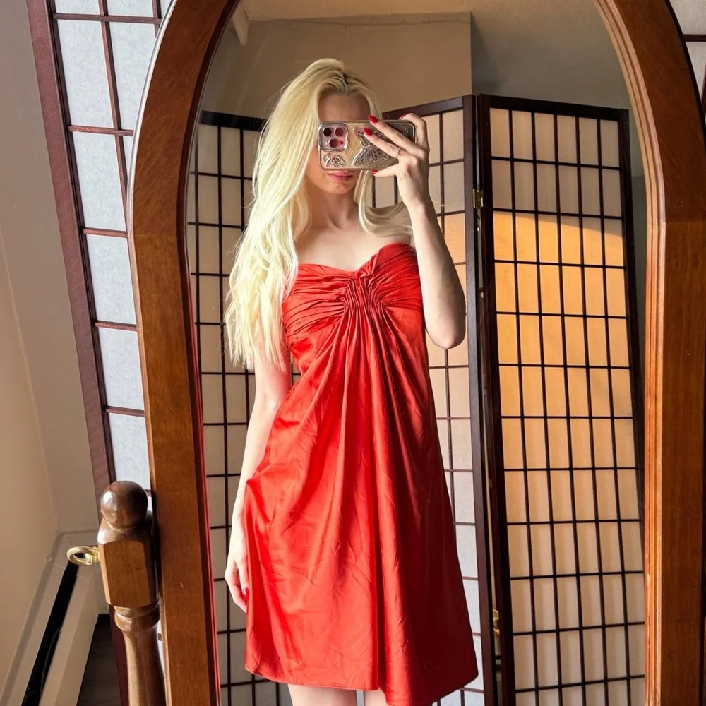 Le Chateau Fiery Red Satin Dress - Picture 2 of 5